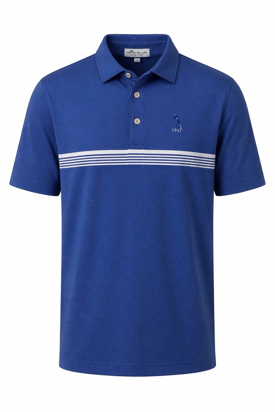 Peter Millar XL Polo Shirt Blue Striped Cherokee Country Club Golf 1907 Mens